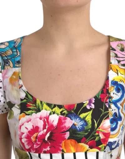 Dolce & Gabbana Sicilian Patchwork Mini Poplin Dress In Multicolor