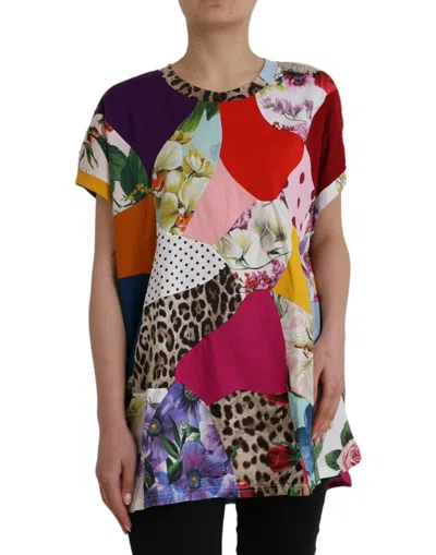 Dolce & Gabbana Multicolor Patchwork Short Sleeve Blouse Top In Multi