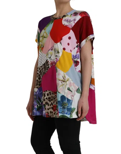 Dolce & Gabbana Multicolor Patchwork Short Sleeve Blouse Top In Multi