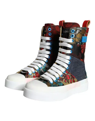 Pre-owned Dolce & Gabbana Multicolor Patchwork Logo High Top Sneakers Women's Shoes ()