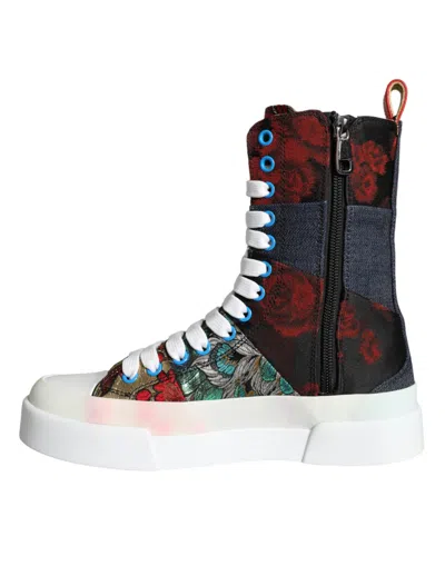 Pre-owned Dolce & Gabbana Multicolor Patchwork Logo High Top Sneakers Women's Shoes ()