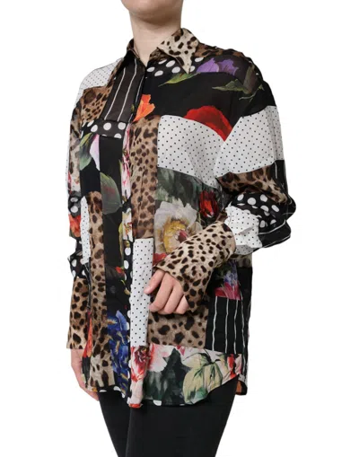 Pre-owned Dolce & Gabbana Multicolor Patchwork Silk Collared Blouse Women's Top ()