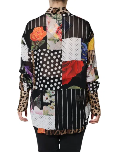 Pre-owned Dolce & Gabbana Multicolor Patchwork Silk Collared Blouse Women's Top ()
