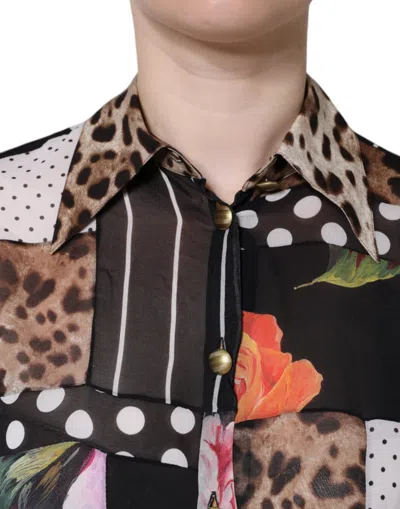 Pre-owned Dolce & Gabbana Multicolor Patchwork Silk Collared Blouse Women's Top ()