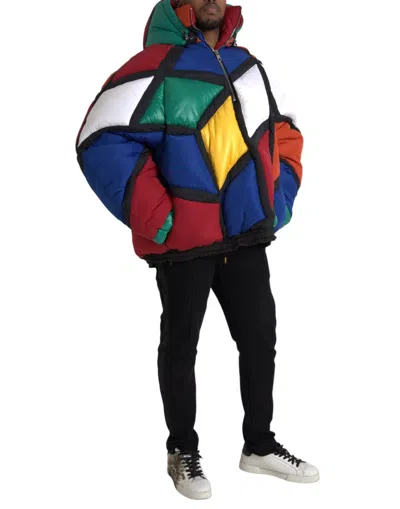 Dolce & Gabbana Multicolor Quilted Hooded Puffer Jacket In Multicolor