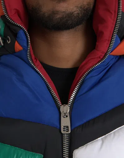 Dolce & Gabbana Multicolor Quilted Hooded Puffer Jacket In Multicolor