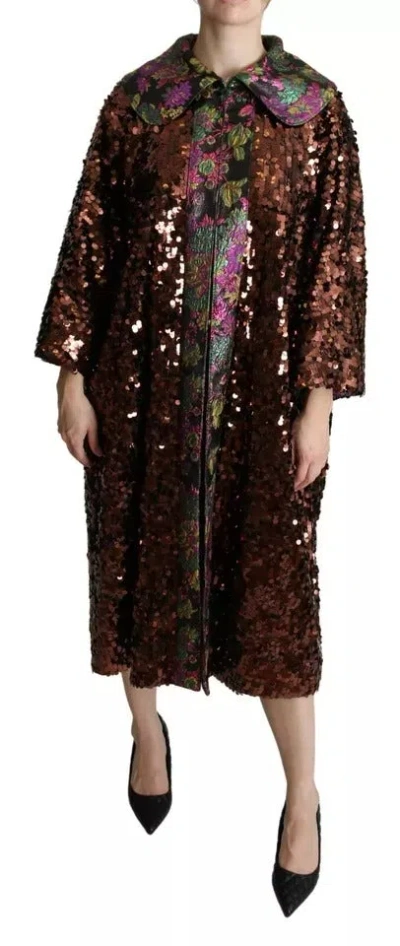 Dolce & Gabbana Multicolor Sequined Long Coat Jaquard Jacket In Multicolor