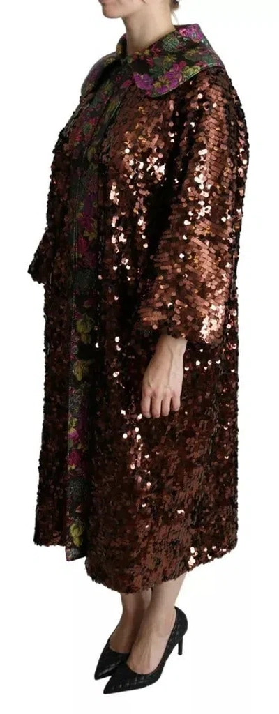Dolce & Gabbana Multicolor Sequined Long Coat Jaquard Jacket In Multicolor