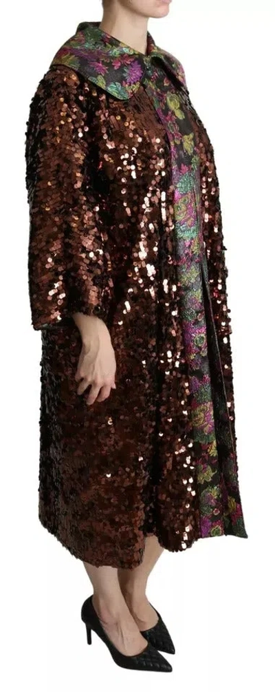Dolce & Gabbana Multicolor Sequined Long Coat Jaquard Jacket In Multicolor