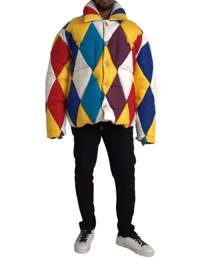 Dolce & Gabbana Multicolor Windbreaker Puffer Jacket Men In Multicolor