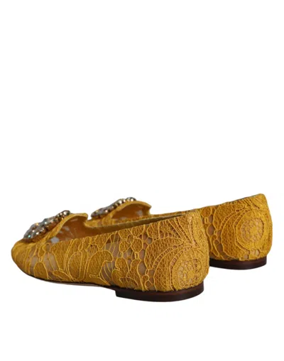 Dolce & Gabbana Mustard Lace Crystal Ballet Flats Loafer Women's Shoes In Mustard