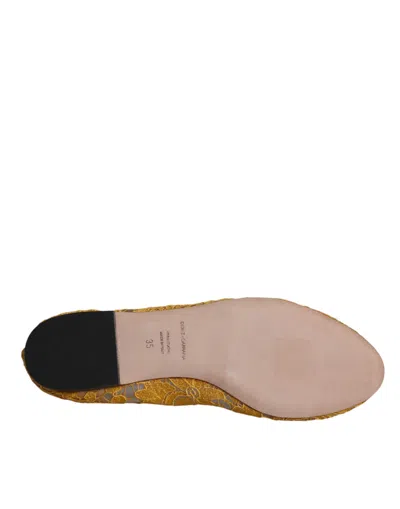 Dolce & Gabbana Mustard Lace Crystal Ballet Flats Loafer Women's Shoes In Mustard
