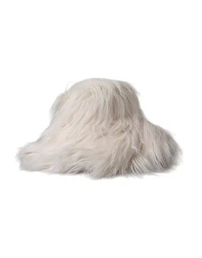 Dolce & Gabbana Off White Acrylic Fur Womens Bucket Hat In Off White