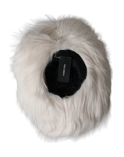 Dolce & Gabbana Off White Acrylic Fur Womens Bucket Hat In Off White