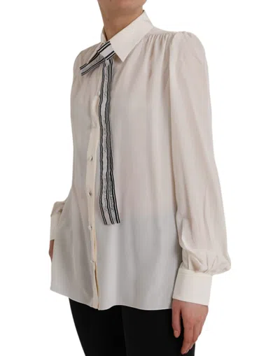 Dolce & Gabbana Off White Long Sleeve Button Down Blouse Top In Off White
