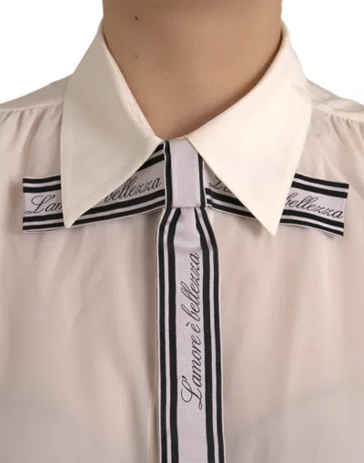 Dolce & Gabbana Off White Long Sleeve Button Down Blouse Top In Off White