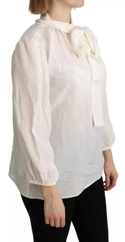 Pre-owned Dolce & Gabbana Off White Scarfneck Long Sleeves Blouse Silk Women's Top ()