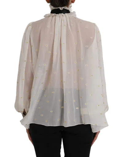Dolce & Gabbana Off White Silk Blend Ascot Collar Blouse Top In Off White