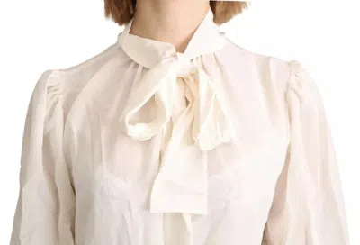 Pre-owned Dolce & Gabbana Off White Scarfneck Long Sleeves Blouse Silk Women's Top ()