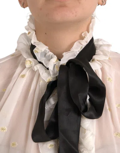 Dolce & Gabbana Off White Silk Blend Ascot Collar Blouse Top In Off White