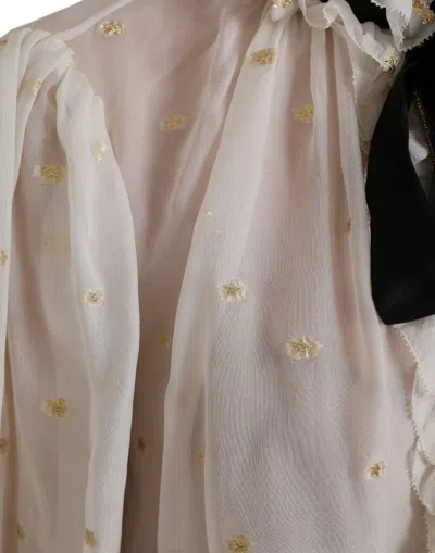 Dolce & Gabbana Off White Silk Blend Ascot Collar Blouse Top In Off White
