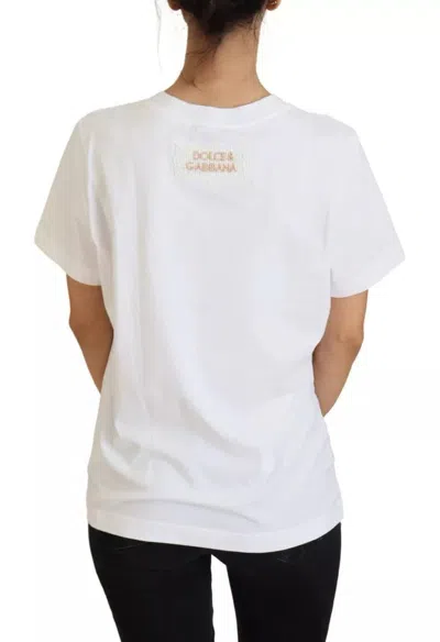 Pre-owned Dolce & Gabbana Optical White Printed Short Sleeves Women's Top ()