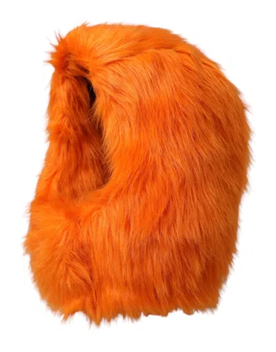 Dolce & Gabbana Orange Faux Fur Whole Head Wrap Hat In Orange