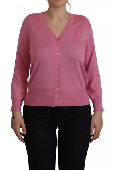 Pre-owned Dolce & Gabbana Pink 100% Silk Button Down Cardigan Women's Sweater ()