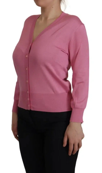 Pre-owned Dolce & Gabbana Pink 100% Silk Button Down Cardigan Women's Sweater ()
