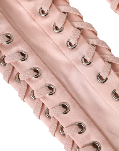 Pre-owned Dolce & Gabbana Pink Acetate Lace Up Fingerless Women's Gloves ()