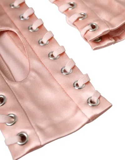 Pre-owned Dolce & Gabbana Pink Acetate Lace Up Fingerless Women's Gloves ()