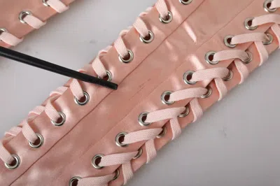 Pre-owned Dolce & Gabbana Pink Acetate Lace Up Fingerless Women's Gloves ()