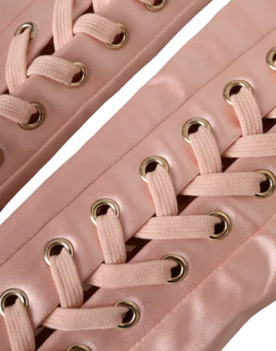 Pre-owned Dolce & Gabbana Pink Acetate Lace Up Fingerless Women's Gloves ()
