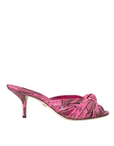 Dolce & Gabbana Pink Exotic Leather Kitten Heels Slides Shoes In Pink