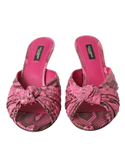 Dolce & Gabbana Pink Exotic Leather Kitten Heels Slides Shoes In Pink