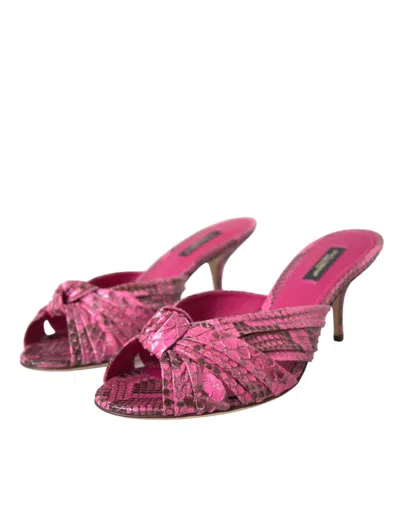 Dolce & Gabbana Pink Exotic Leather Kitten Heels Slides Shoes In Pink