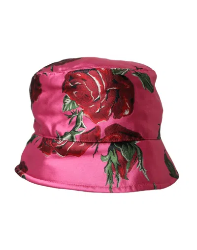 Dolce & Gabbana Pink Floral Cap Cotton Bucket Hat Men In Pink