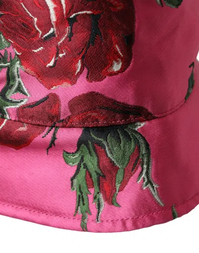 Dolce & Gabbana Pink Floral Cap Cotton Bucket Hat Men In Pink