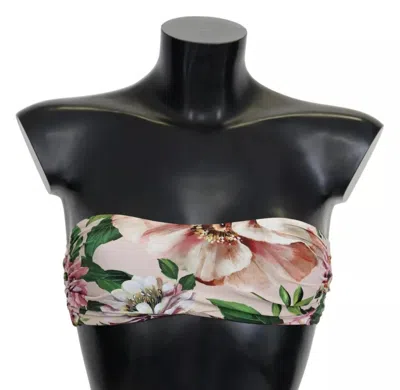 Dolce & Gabbana Pink Floral Print Swimsuit Beachwear Bikini Top In Pink