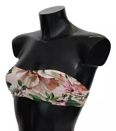 Dolce & Gabbana Pink Floral Print Swimsuit Beachwear Bikini Top In Pink