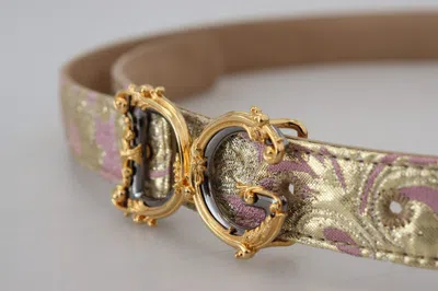 Dolce & Gabbana Pink Jaquard Dg Logo Gold Metal Buckle Belt In Pink