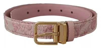 Dolce & Gabbana Pink Jaquard Embroidered Gold Tone Metal Buckle Belt In Pink