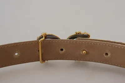 Dolce & Gabbana Pink Jaquard Dg Logo Gold Metal Buckle Belt In Pink