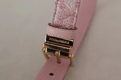 Dolce & Gabbana Pink Jaquard Embroidered Gold Tone Metal Buckle Belt In Pink