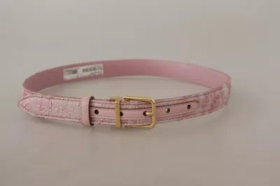 Dolce & Gabbana Pink Jaquard Embroidered Gold Tone Metal Buckle Belt In Pink