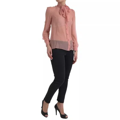Pre-owned Dolce & Gabbana Pink Long Sleeves Ascot Collar Top Women's Blouse ()