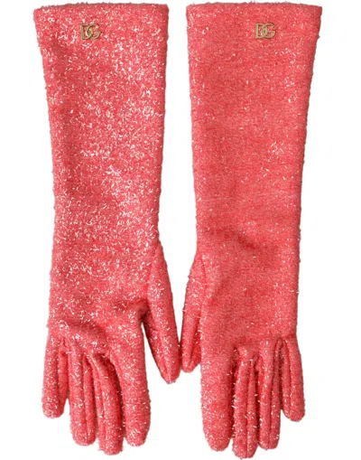 Dolce & Gabbana Pink Lurex Fantasia Mid Arm Length Gloves In Pink