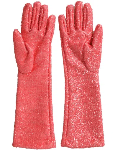 Dolce & Gabbana Pink Lurex Fantasia Mid Arm Length Gloves In Pink
