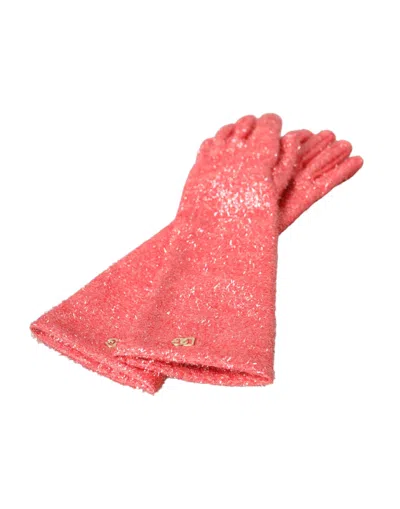Dolce & Gabbana Pink Lurex Fantasia Mid Arm Length Gloves In Pink