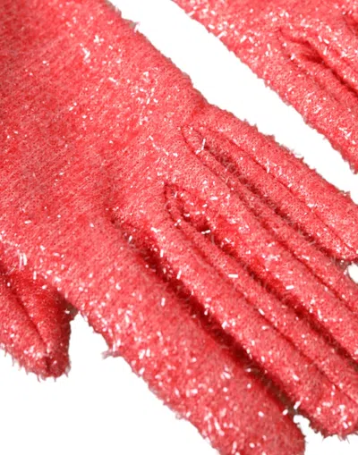 Dolce & Gabbana Pink Lurex Fantasia Mid Arm Length Gloves In Pink